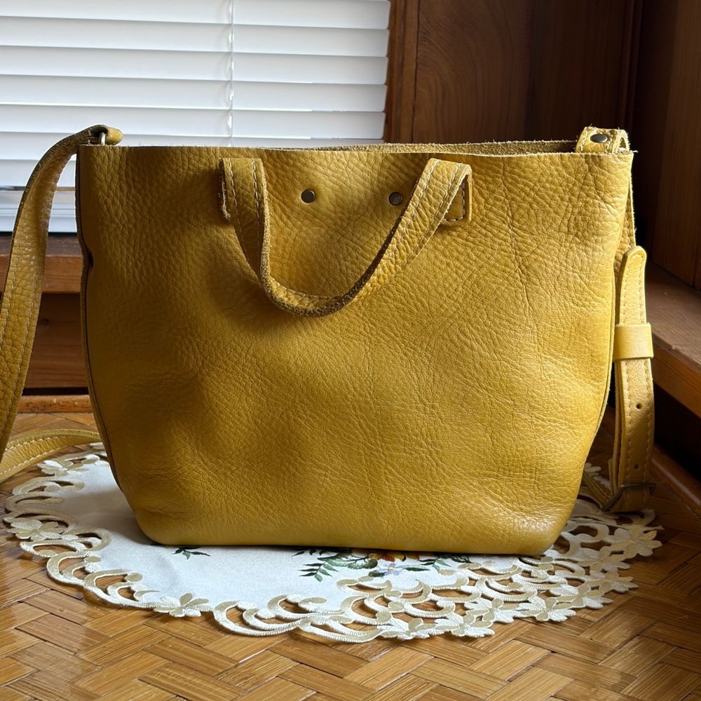 Portland Leather Mini Tote Sunflower Yellow Crossbody Leather Bag 🌻 - Picture 3 of 6